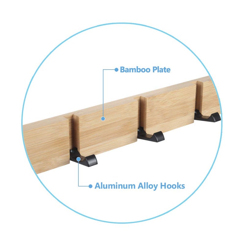 JSVER Wooden Coat Hooks Coat Rack Wall Mounted, Modern Coat Rack, Space-Saving Coat Hook with 4 Standard Retractable Hooks Hat Coat Hook for Entryway, Hallway, Bathroom, Living Room, Bedroom - Image 3